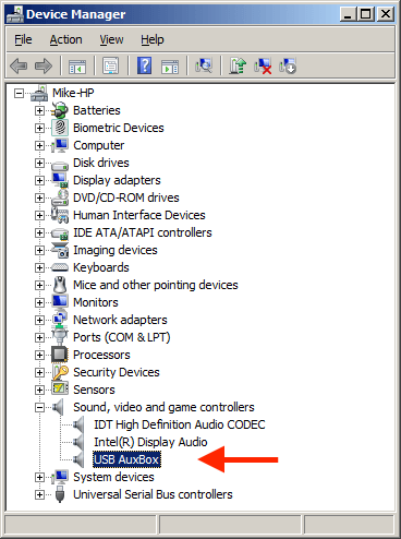 USB Auxbox: Windows Device Manager USB Auxbox: Windows Device Manager