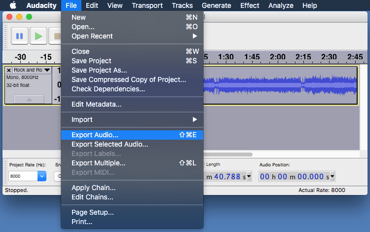 Audacity: Export Audio Audacity: Export Audio