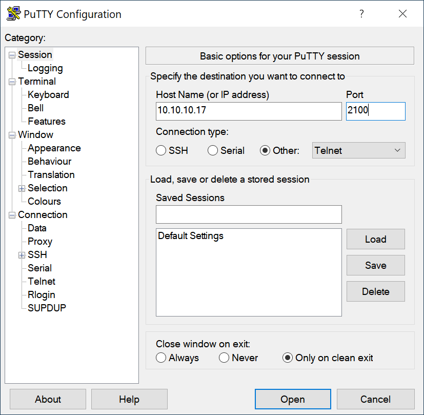 PuTTY: setting MRV port mrvputty.png
