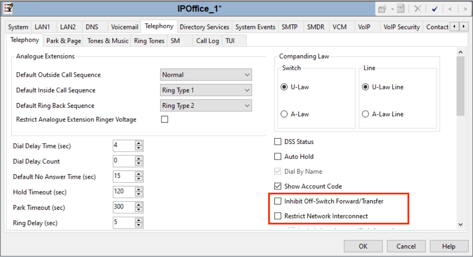 System > Telephony Settings System Settings