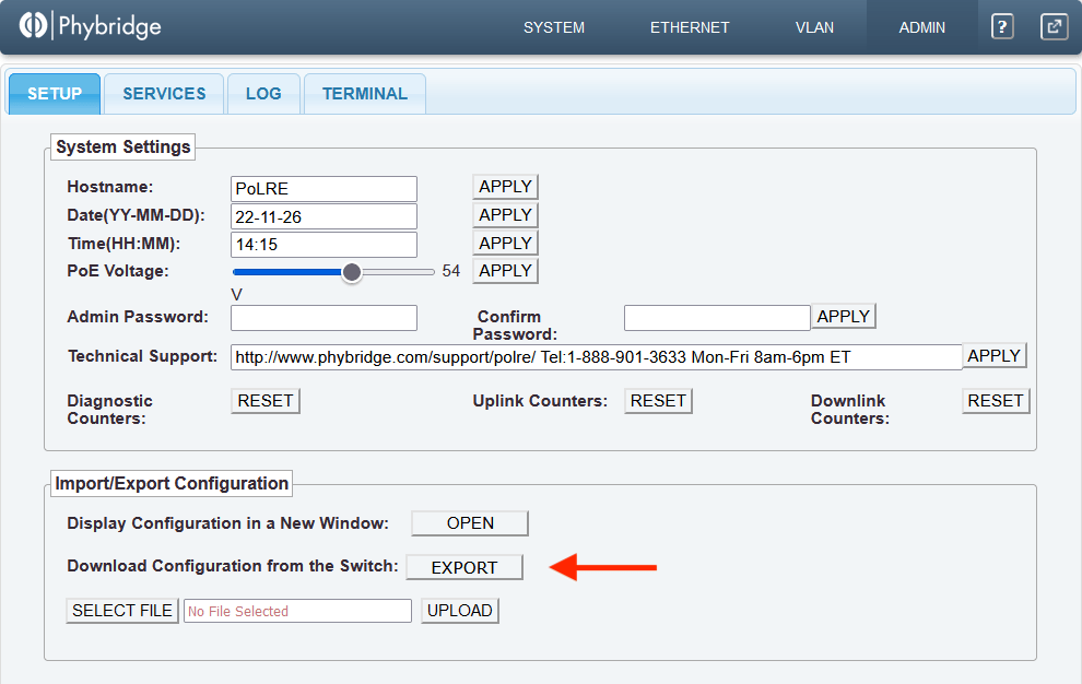 Phybridge PoLRE Export Configuration polre_export.png