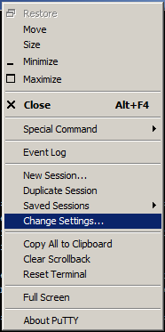 PuTTY Change Settings PuTTY Change Settings